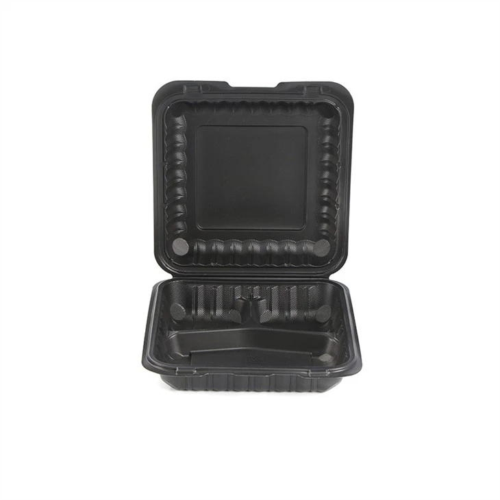 8inch Black Eco Friendly Microwavable Clamshell Plastic Takeaway Food Container Disposable Lunch Box For Food Packaging