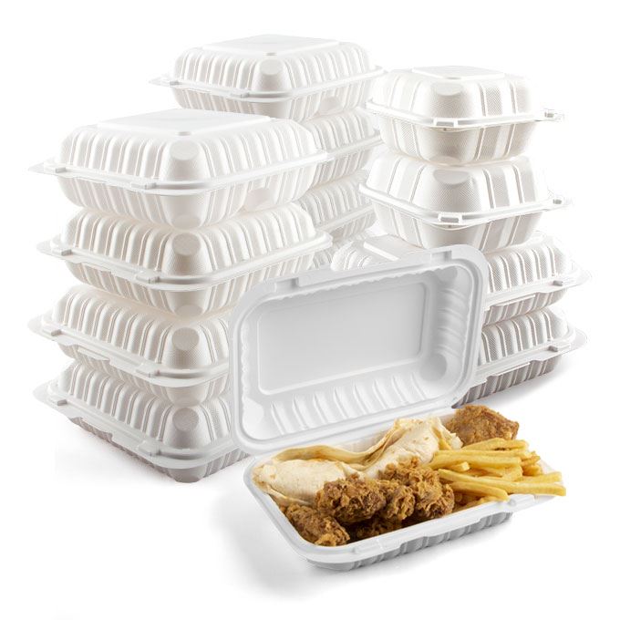 ظروف غذای یکبار مصرف ترموفرم 9x6 اینچی مایکروویو PP جعبه های پلاستیکی Bento Lunch