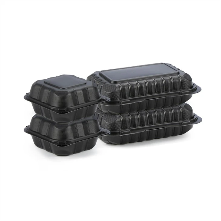 9x6inch سیاه و سفید را دور مایکروویو امن بنتو جعبه سیاه و سفید لولا ظرف مواد غذایی یکبار مصرف پلاستیکی بنتو جعبه ناهار